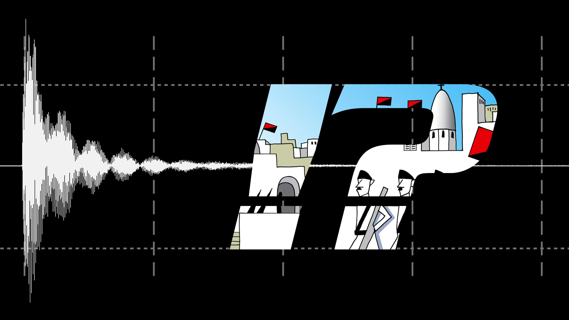 Gissa ljudet!-illustration med utropstecken och frågetecken